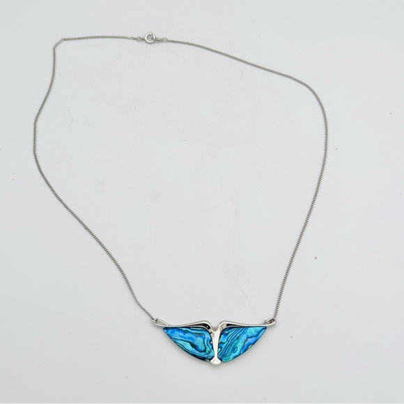 Ariki Rhodium Plated Paua Shell Wing Necklace - Picture 4 of 12